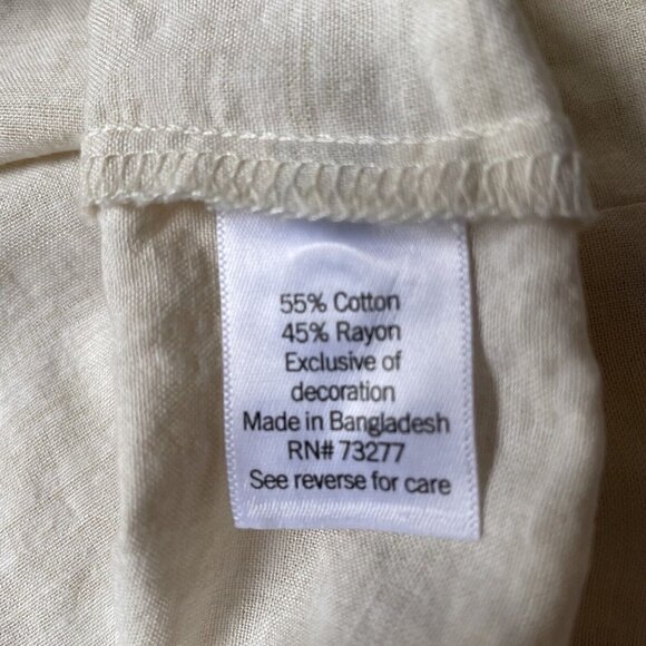 Floral Bell Short Sleeve Trim 1/2 Button Up Ivory Top Ruffle Neck Women’s L - Picture 9 of 10